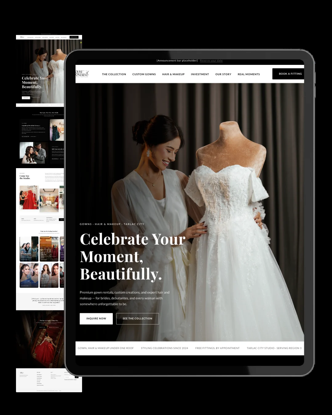 House of Montalvo homepage and full page layout, shown on tablet