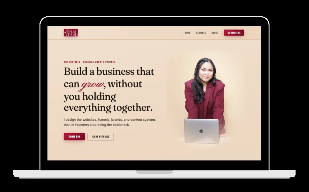 Level Up With Rio homepage, shown on laptop